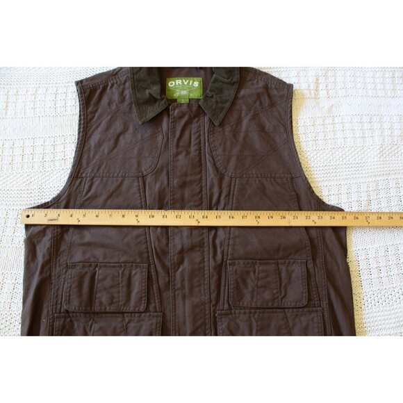 ORVIS brown canvas utility outdoor men vest Size L corduroy neck Cotton Hunting - Picture 4 of 13